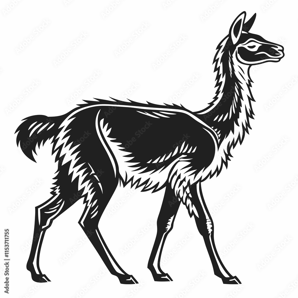 Fototapeta premium Vicuna vector silhouette black design white background