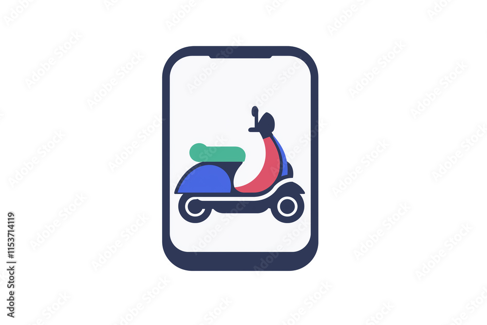 A simple vector logo for an app that depicts delivery on a phone screen with a scooter, in a flat design
A simple vector logo for an app that depicts delivery on a phone screen with a scooter, in a flat design