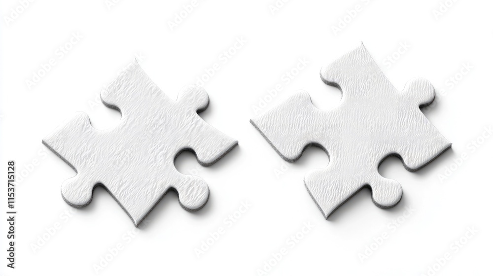 Interlocking White Pieces. 3D Render of Two Joined Puzzle Elements on a Pure White Background Interlocking White Pieces. 3D Render of Two Joined Puzzle Elements on a Pure White Background