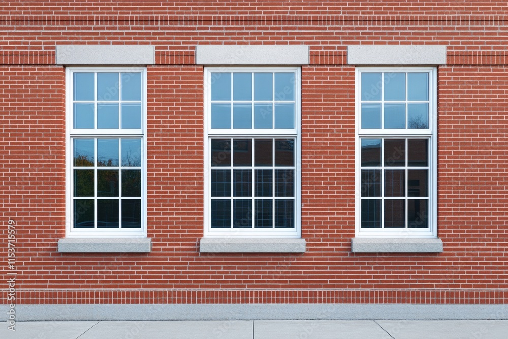 Facade of a Classic American School Building Emphasizing Academic Architecture and Brick Design Facade of a Classic American School Building Emphasizing Academic Architecture and Brick Design