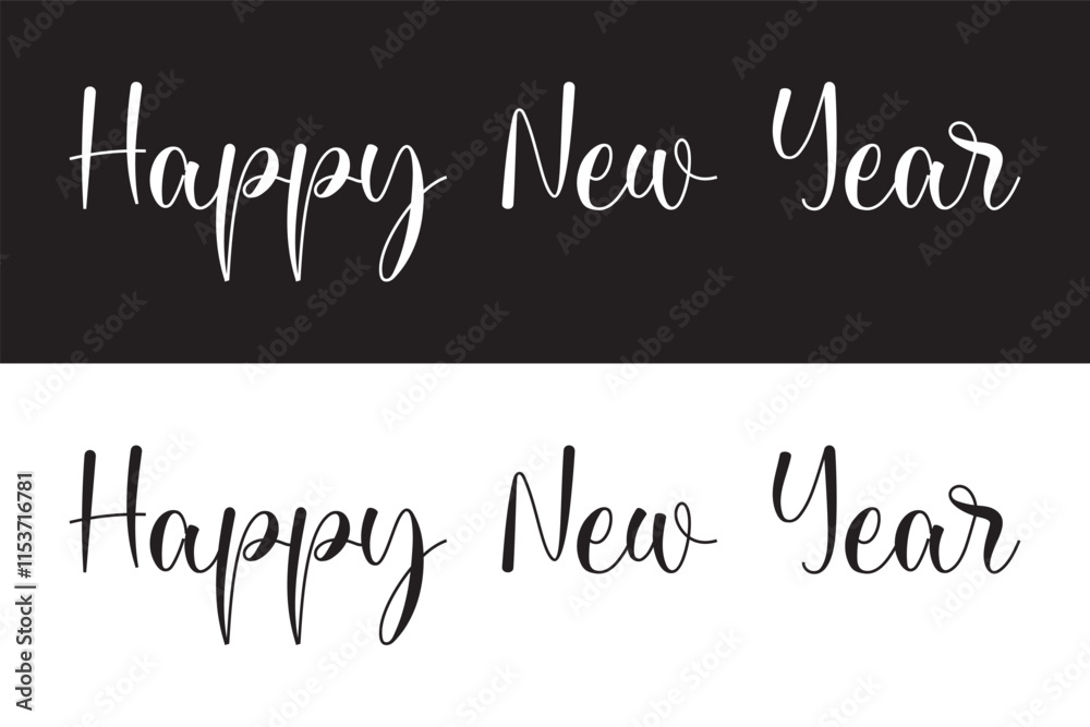 Obraz premium Happy New Year. Lettering text, calligraphy handwriting for christmas happy new year. Holiday christmas background, happy new year symbol for web, print. Greeting card. Vector Illustration in eps 10.