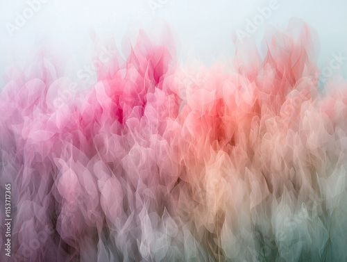 Soft pink and peach flowers blend together in dreamy, abstract composition, creating serene and tranquil atmosphere. gentle hues evoke feelings of calm and beauty
