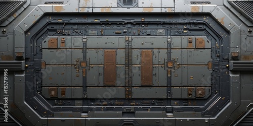 Grey and Copper Sci Fi Metal Wall Panel for Digital Art