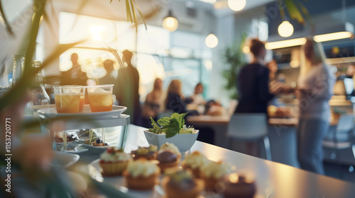 Corporate Event in Open Office Space with Delightful Desserts and Networking Colleagues