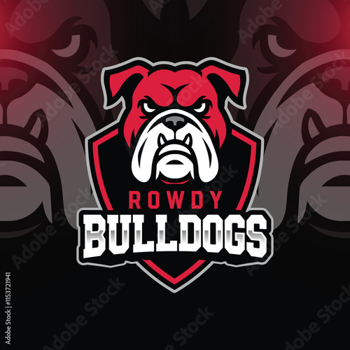 Rowdy Bulldogs esports mascot logo template, editable text, vector graphic, customized background.