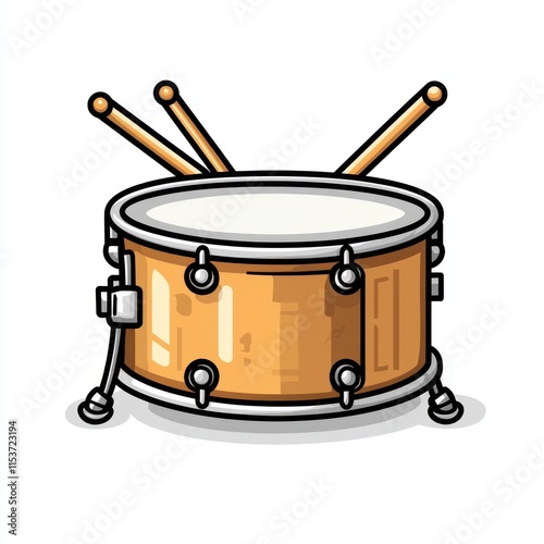 Cartoon snare drum with drumsticks. photo