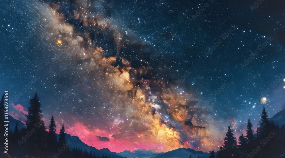 Fototapeta premium A Starry Night Sky with the Milky Way and Shooting Meteor .