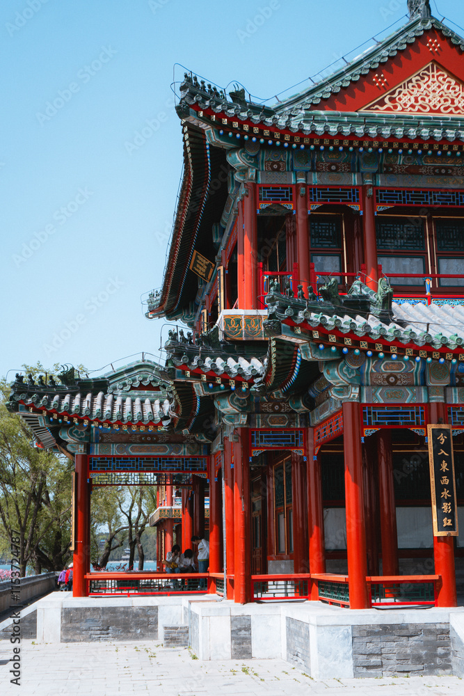 Traditional Chinese architecture with vibrant red pillars Traditional Chinese architecture with vibrant red pillars