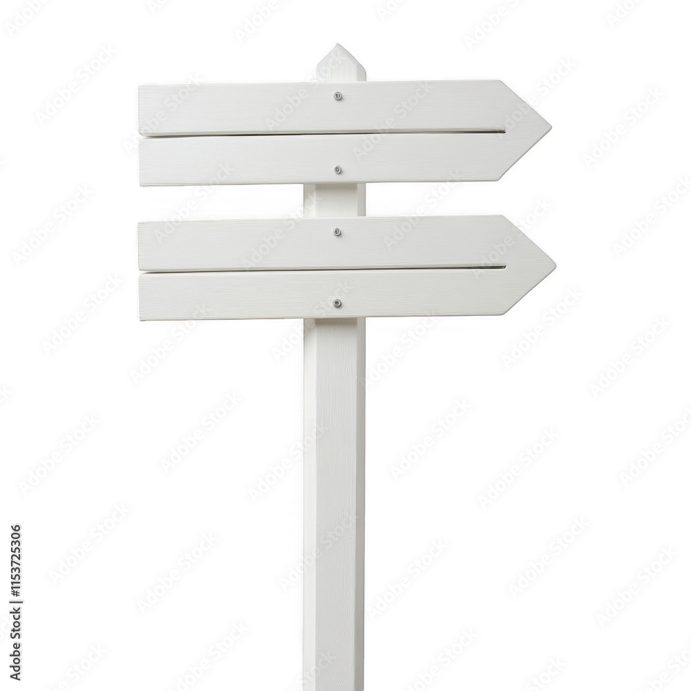 Empty weathered white wooden signpost mockup with three arrows pointing in different directions, isolated on transparent background Empty weathered white wooden signpost mockup with three arrows pointing in different directions, isolated on transparent background