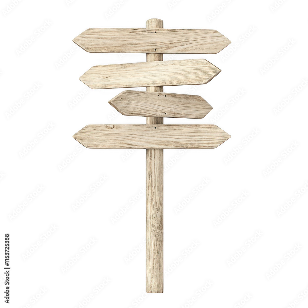 Empty weathered white wooden signpost mockup with three arrows pointing in different directions, isolated on transparent background Empty weathered white wooden signpost mockup with three arrows pointing in different directions, isolated on transparent background