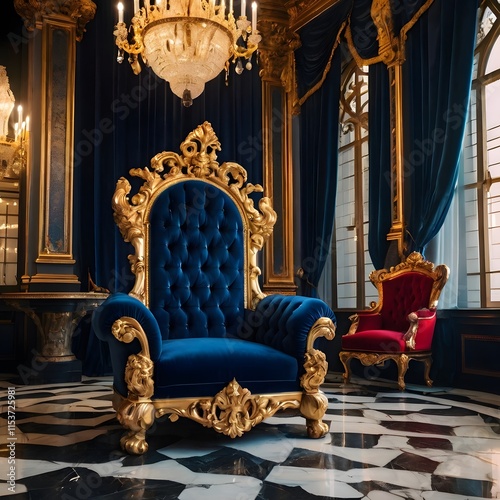 Luxury royal throne with red armchair. 3d render
 photo