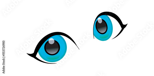 Blue Eyes Female Cartoon Character Vector Illustration.	
