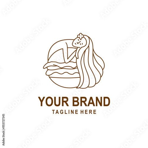 illustration of a burger logo with a woman on it with lines