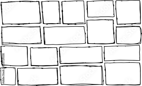 Border frame. Black dirty scribble square collection. Simple scratch brush empty doodle. Freehand grungy rectangle. Outline sketch drawn line