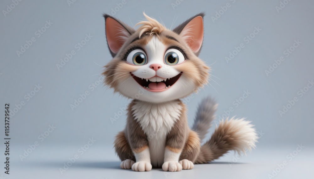 Obraz premium Cute Cartoon Cat Posing Against a Neutral Background