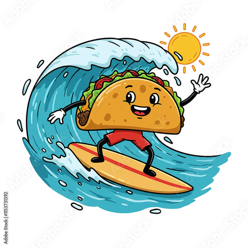 Happy Taco Surfing Summer Ocean Wave Fun Illustration