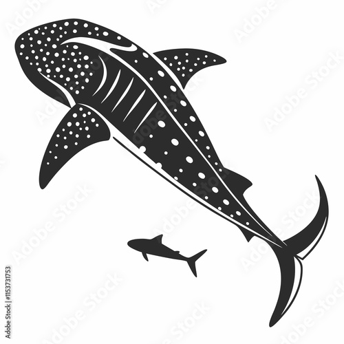 Whale Shark vector silhouette black design white background