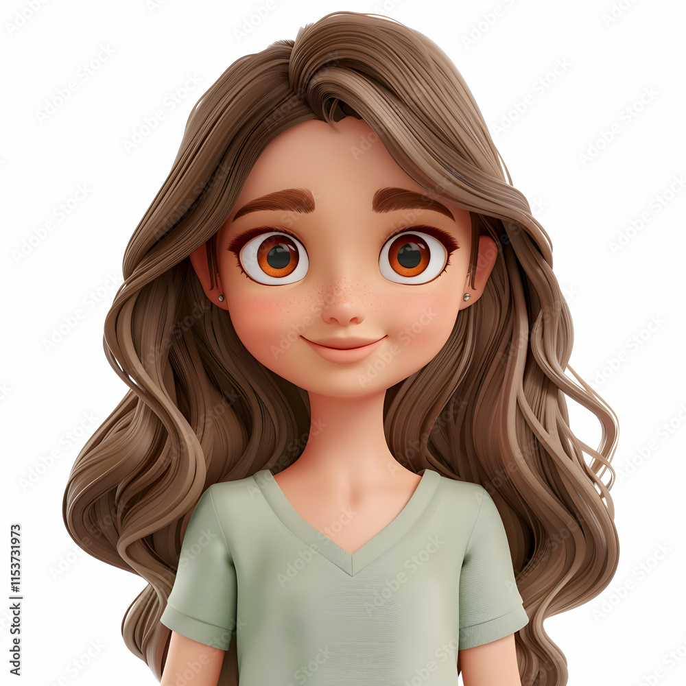 Cute cartoon girl with wavy hair and bright expressive eyes Cute cartoon girl with wavy hair and bright expressive eyes