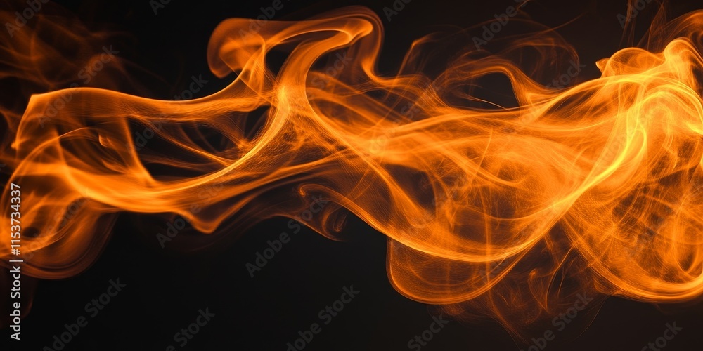 Dynamic movement of orange smoke on a black background, creating an eye catching fire design. The swirling orange smoke enhances the dramatic fire design aesthetic.