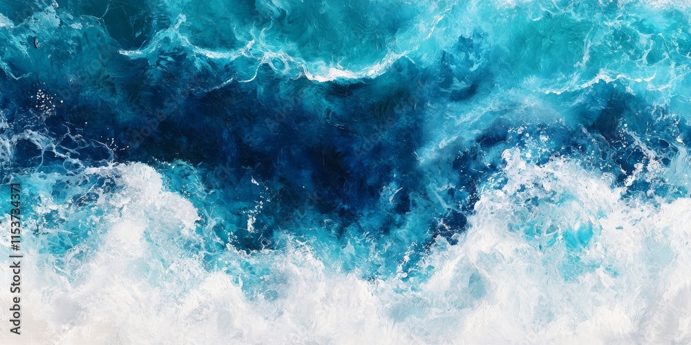 Vibrant section of ocean showcasing a spectrum of blue and turquoise hues, where the ocean s beauty is accentuated by the white foam of crashing waves on the surface. Vibrant section of ocean showcasing a spectrum of blue and turquoise hues, where the ocean s beauty is accentuated by the white foam of crashing waves on the surface.