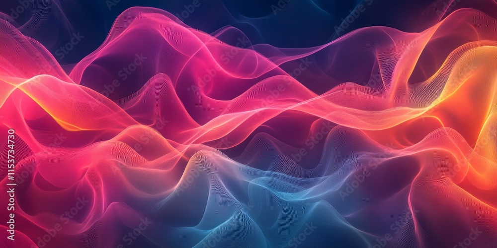 Multicolor glowing lines create an abstract fractal wave, showcasing dynamic motion and vibrant colors. This abstract fractal wave imagery captivates with its vivid and mesmerizing design.