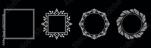 Set of decorative frames Elegant vector element for design in Eastern style, place for text. Floral black and white borders. Lace illustration for invitations and greeting cards.