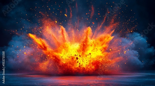 A thermite explosion captured with extremely high exposure showcasing the intense reaction and vibrant colors associated with a thermite explosion in action. photo