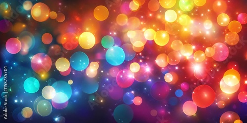 Background featuring an abstract pattern of vibrant, colorful circles of light, creating a visually engaging and lively atmosphere filled with diverse hues.