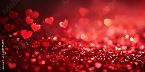 Red hearts bokeh creates a romantic ambiance on a red background, perfect for Valentine themes. This red hearts background enhances the festive spirit of love and celebration.