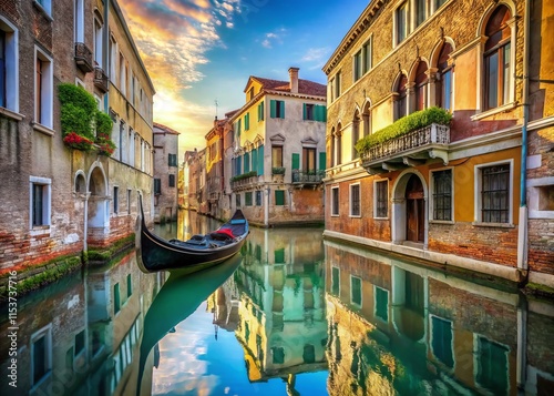 Venice Gondola Canal Cityscape - Rule of Thirds AI Art - Italian Travel Photography