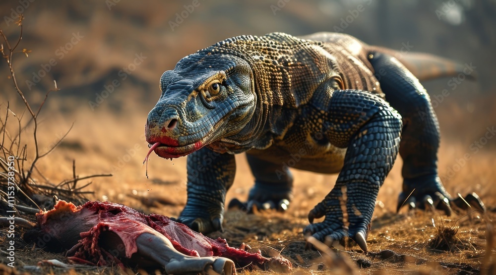 Komodo Dragon Feeding on Prey  .