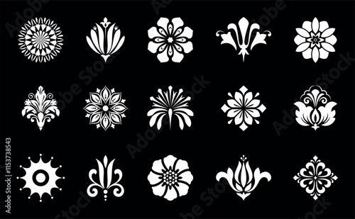 Flower icons set. Isolated elements for design. Vector graphics.