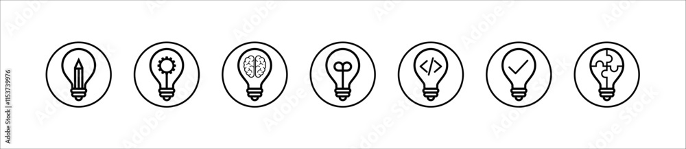 Set of light bulb vector icons. Black outline icons lamps or bulbs, and rays. Lightbulb. Symbol for idea and science Set of light bulb vector icons. Black outline icons lamps or bulbs, and rays. Lightbulb. Symbol for idea and science