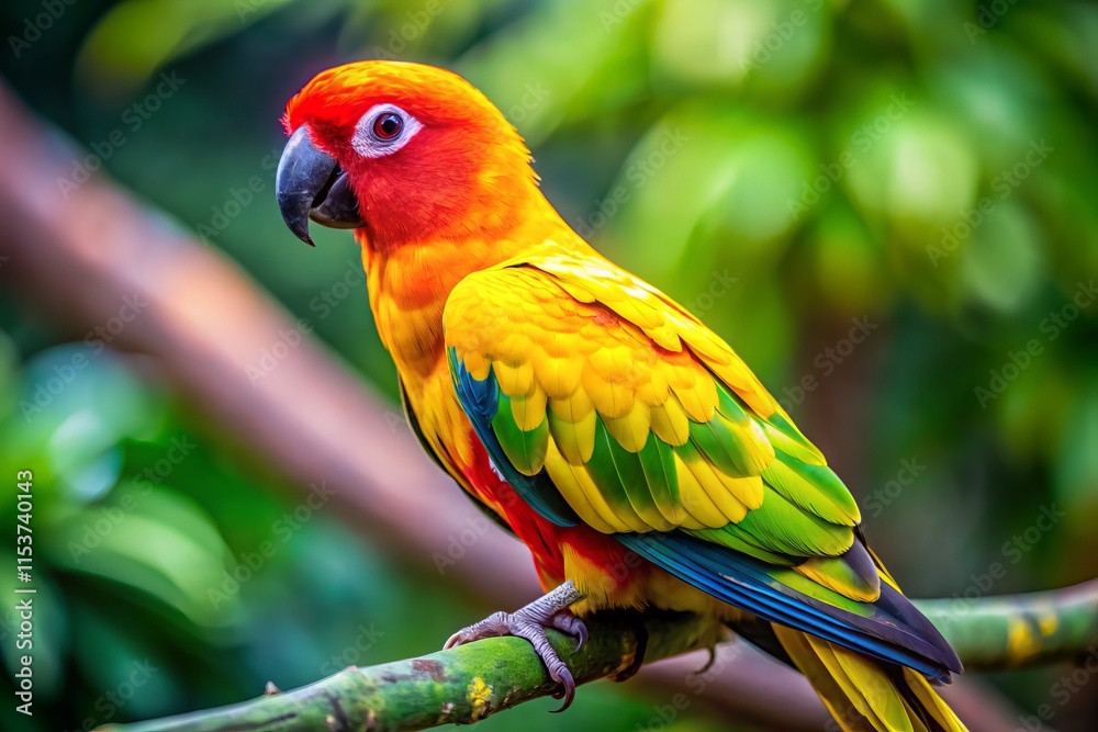 Yellow Parrot with Green Wings and Red Head - Medium Shot Bird Photography Yellow Parrot with Green Wings and Red Head - Medium Shot Bird Photography