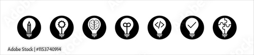 Set of light bulb vector icons. Black icons lamps or bulbs and rays. Lightbulb. Symbol for idea and science