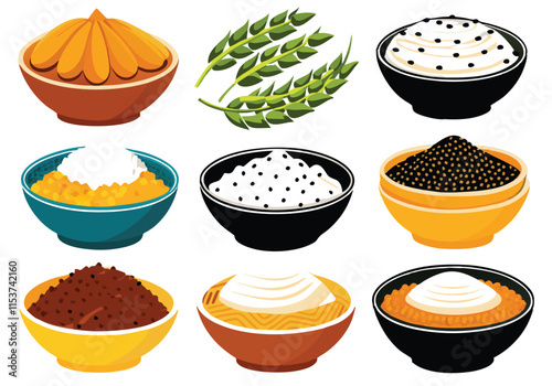 Premium Cereal Collection  Black and Gold Stylish Bowls: Rice, Chickpeas, and Seeds