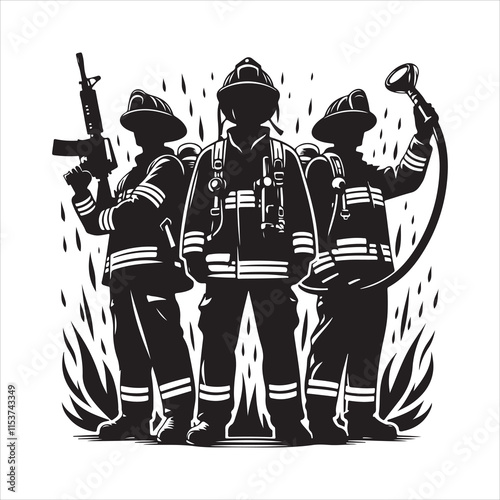 Silhouette of Fire Fighters vector. Firefighter vector art silhouette illustration