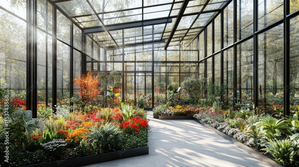 A vibrant greenhouse filled with diverse plants and flowers, showcasing nature's beauty. A vibrant greenhouse filled with diverse plants and flowers, showcasing nature's beauty.