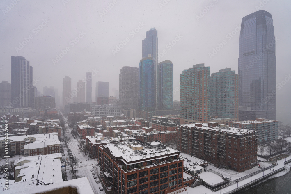 Obraz premium Christmas Eve snowstorm in Jersey City.