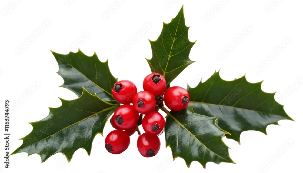 Holly leaves with red berries isolated on white background. Suitable for marketing or business purposes. PNG file Holly leaves with red berries isolated on white background. Suitable for marketing or business purposes. PNG file