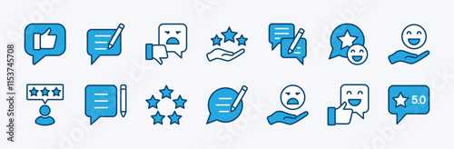 Set of customer feedback icon. Containing rating, review, experience, like, comment, satisfaction for survey, opinion, service, vote, test, inspecting, testimonial, response, life events, quality