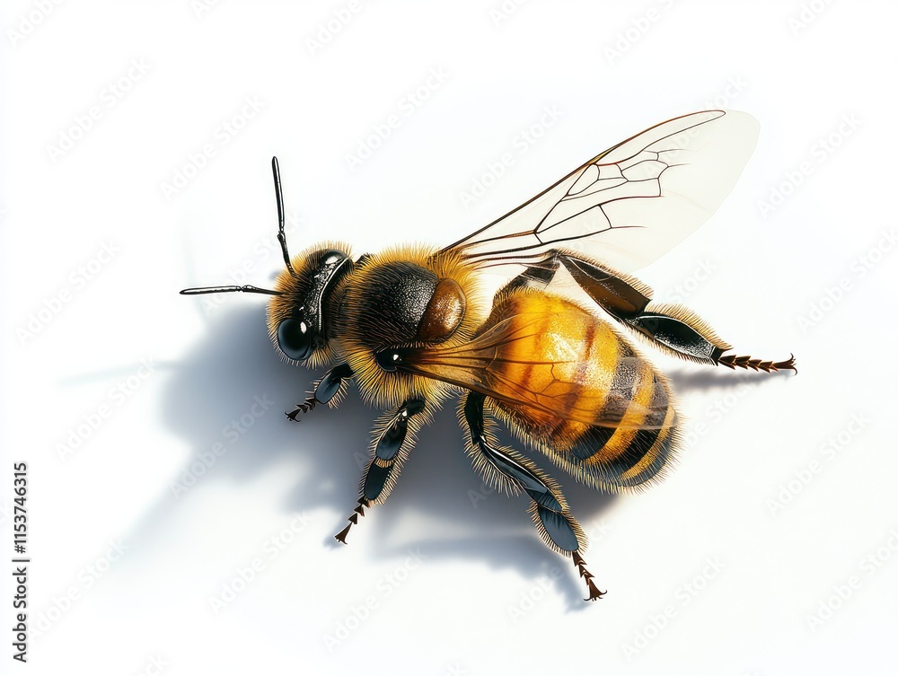 Detailed Close-up of a Honeybee with Transparent Wings Detailed Close-up of a Honeybee with Transparent Wings