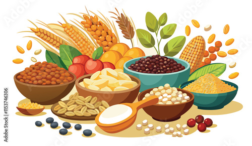 Healthy Food Vector - Organic Ingredients Pack, Grocery and Food Icons