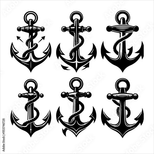 Anchors icon silhouette vector. Anchor vector art silhouette illustration. photo