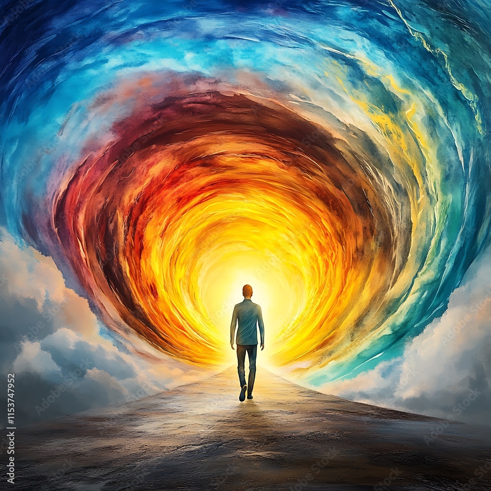 Fototapeta premium 5 dimension, Dreamy Watercolor Scene of Astral Projection Journey