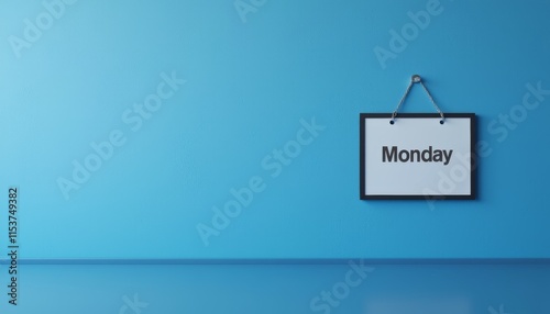 Blue wall with simple calendar displaying Monday, capturing essence of term Blue Monday.