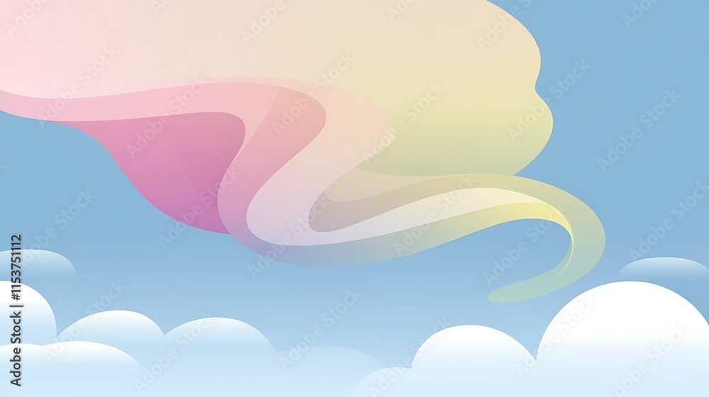 Naklejka premium Pastel Swirls Across a Blue Sky With Clouds