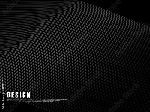 Black background vector luxury invitation card. Elegant wavy lines pattern on black background. Premium design illustration for wedding, vip cover template, grand opening, flyer, etc.