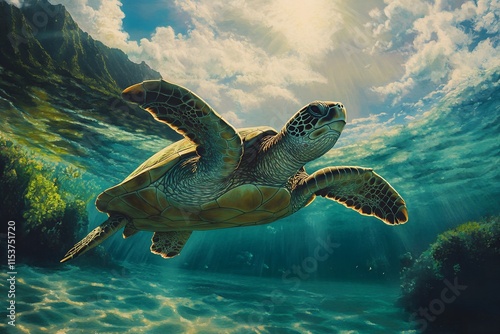 turtle swimming in the sea photo