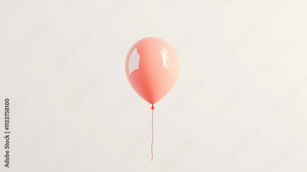 Single Pink Balloon Floating Against a Soft Neutral Background with a Delicate Red String Single Pink Balloon Floating Against a Soft Neutral Background with a Delicate Red String